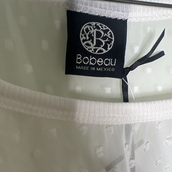 Bobeau Blouse Women Raised Polka Dot  Medium  Ivory Sheer Long Sleeve Crew Neck - Picture 4 of 11